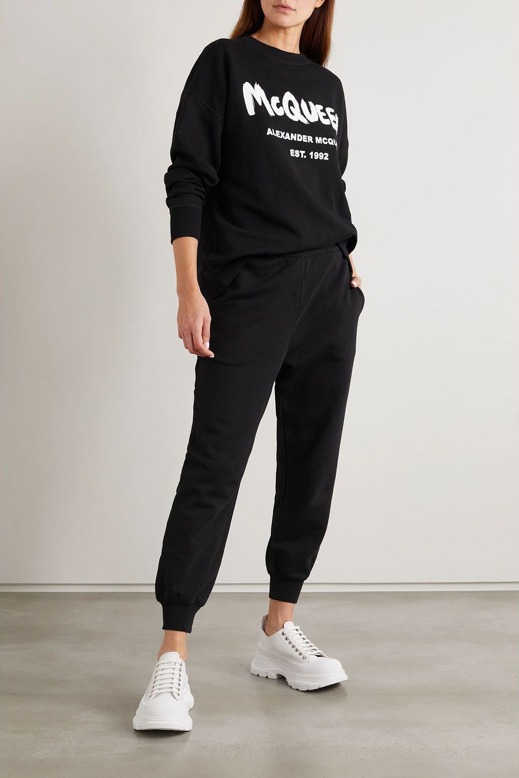 MCQUEEN Printed cotton-jersey track pants