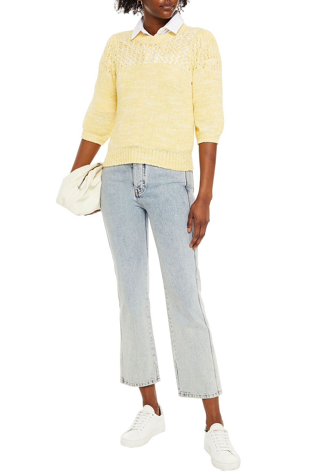 JOIE Una mélange open-knit cotton-bled sweater