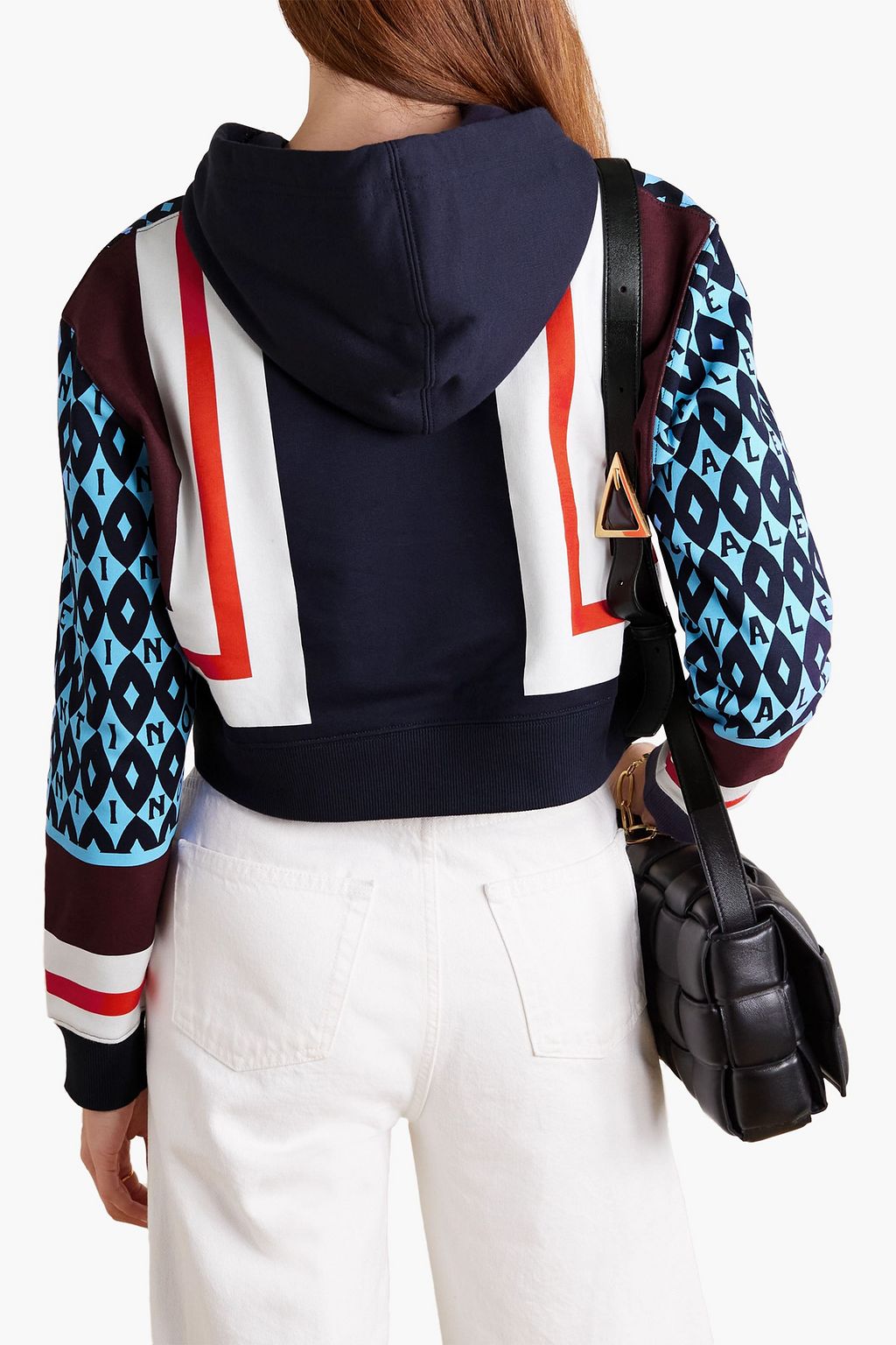 VALENTINO GARAVANI Cropped printed French cotton-terry hoodie