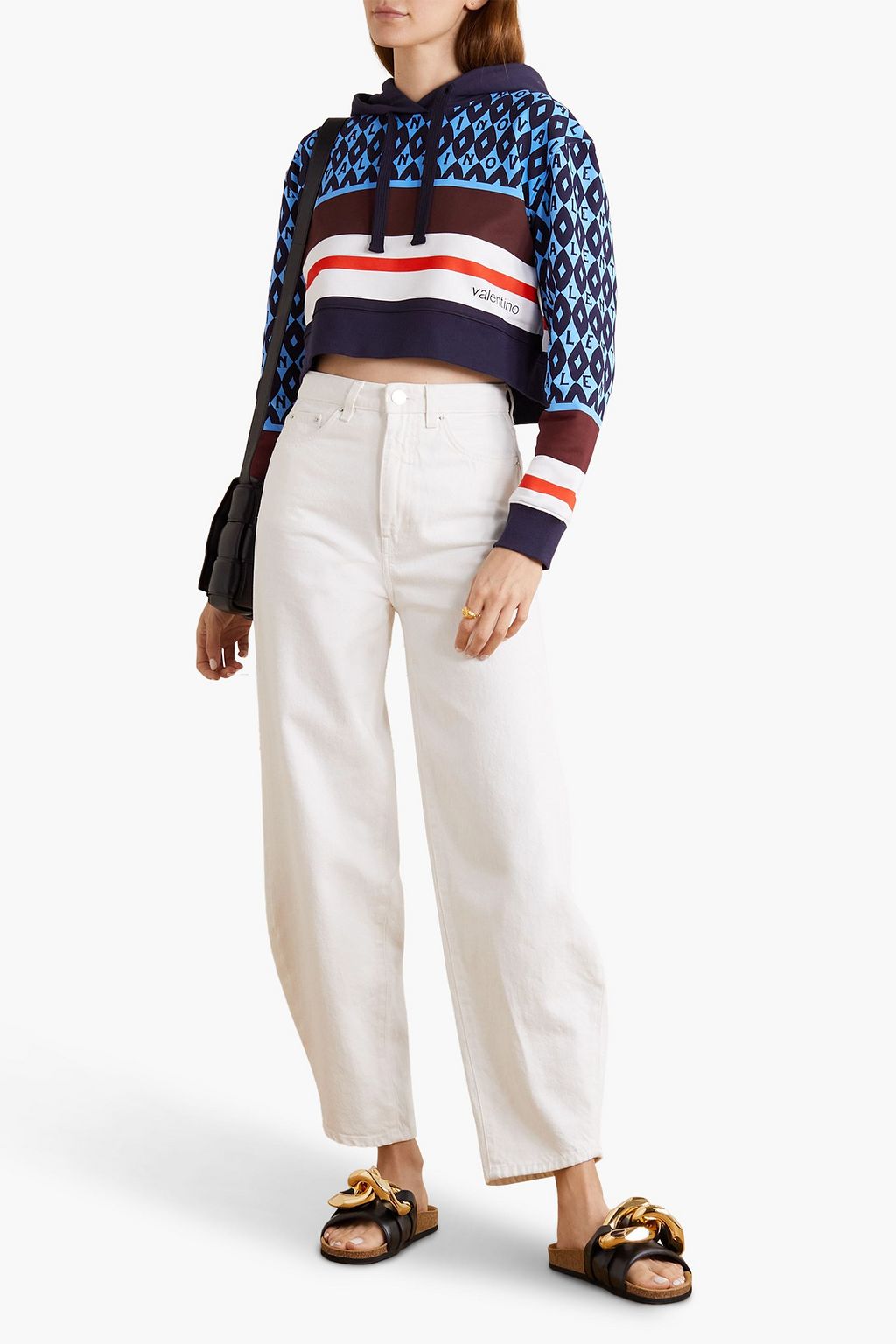VALENTINO GARAVANI Cropped printed French cotton-terry hoodie