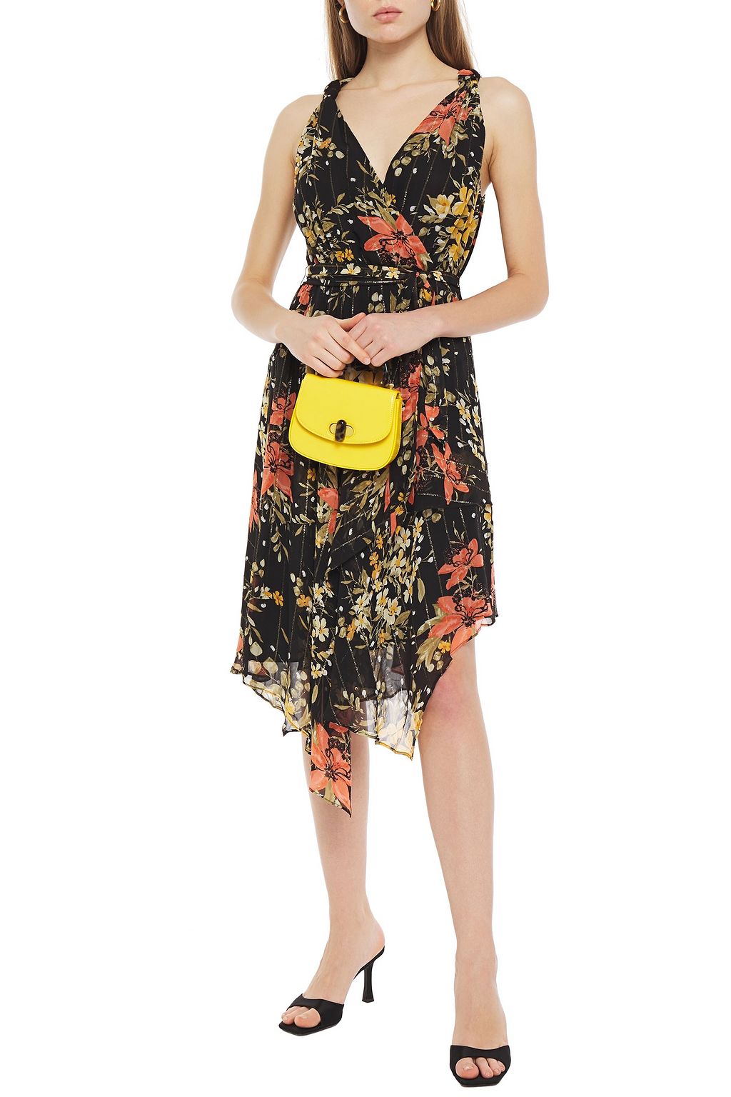 JOIE Pharrah wrap-effect metallic floral-print silk-blend chiffon dress