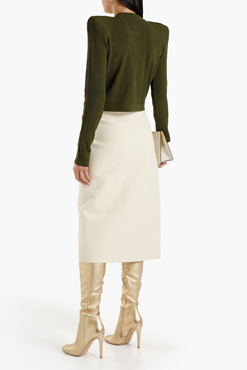 BALMAIN Cropped ribbed-knit cardigan