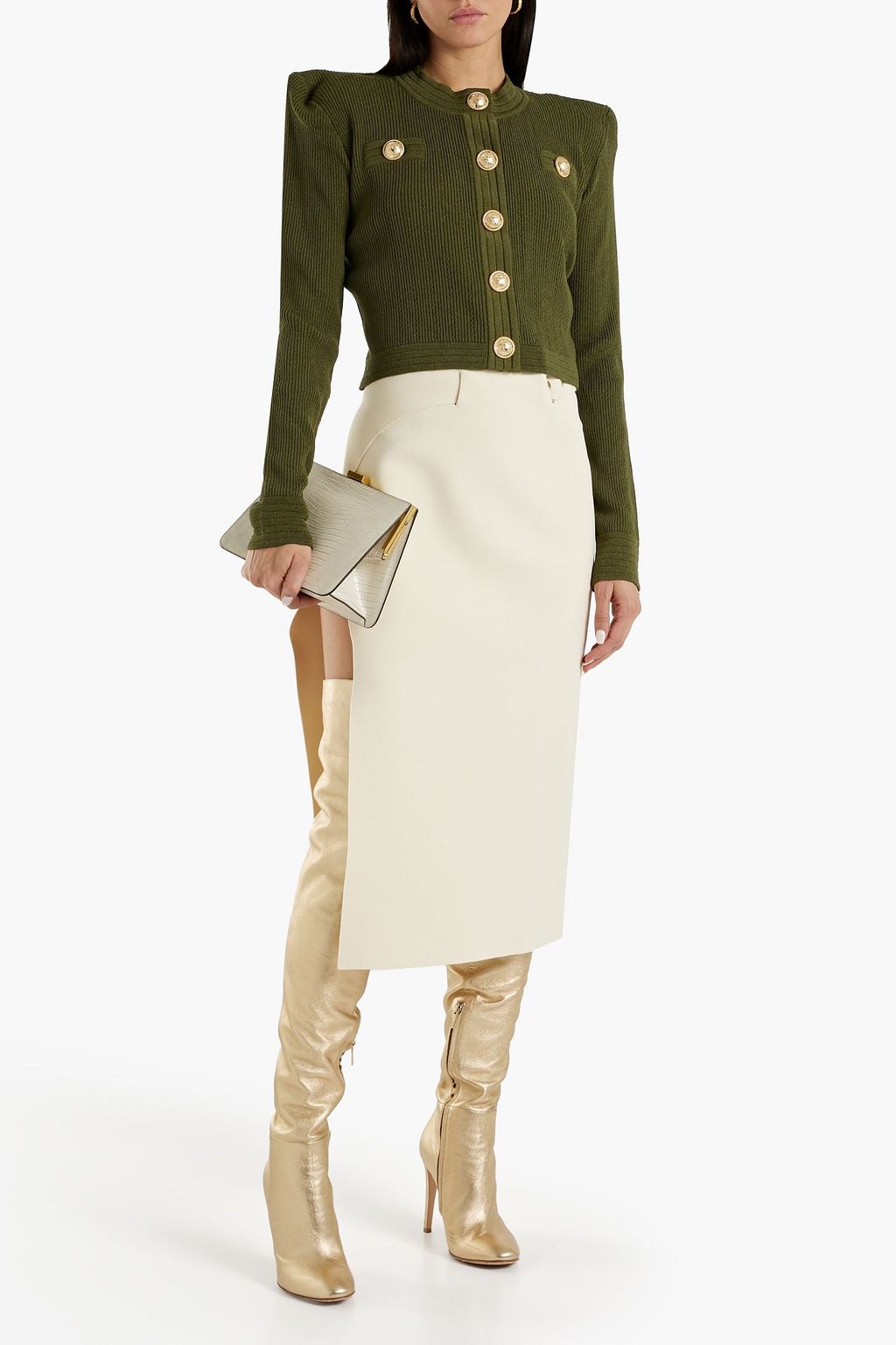 BALMAIN Cropped ribbed-knit cardigan