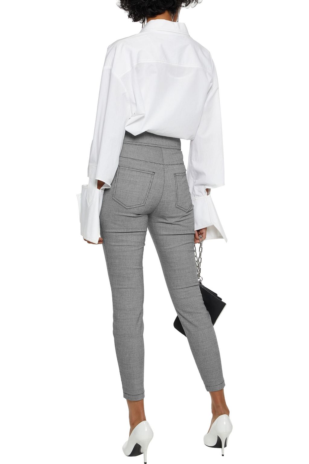 ALEXANDER WANG Cropped studded houndstooth woven skinny pants