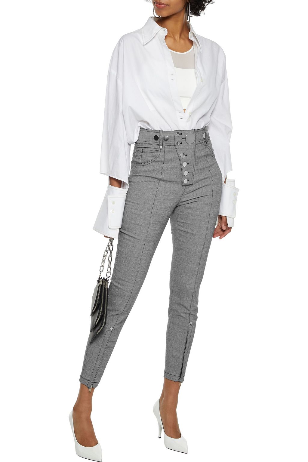 ALEXANDER WANG Cropped studded houndstooth woven skinny pants
