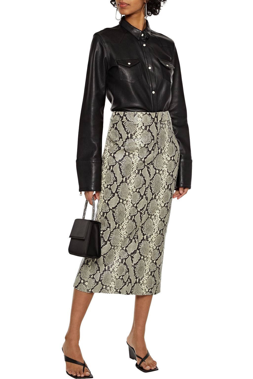 ALEXANDER WANG Snake-effect leather midi skirt