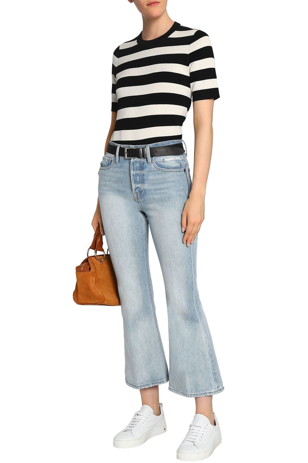 FRAME Distressed mid-rise kick-flare jeans
