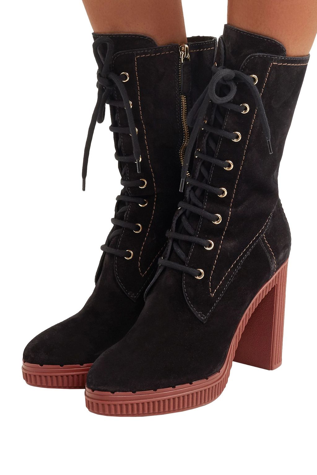 TOD'S Ankle Boots aus Veloursleder mit Plateau