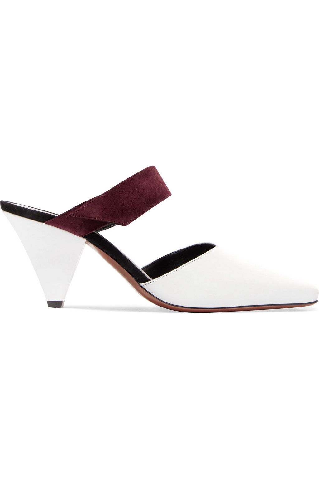 white suede mules