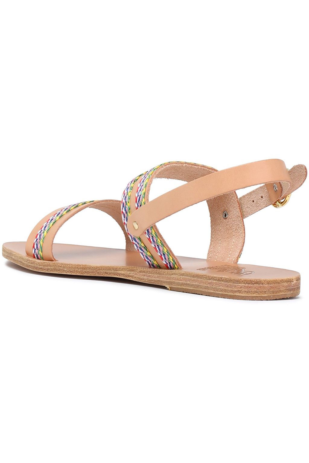 ANCIENT GREEK SANDALS Dinami raffia-trimmed frayed denim slingback sandals