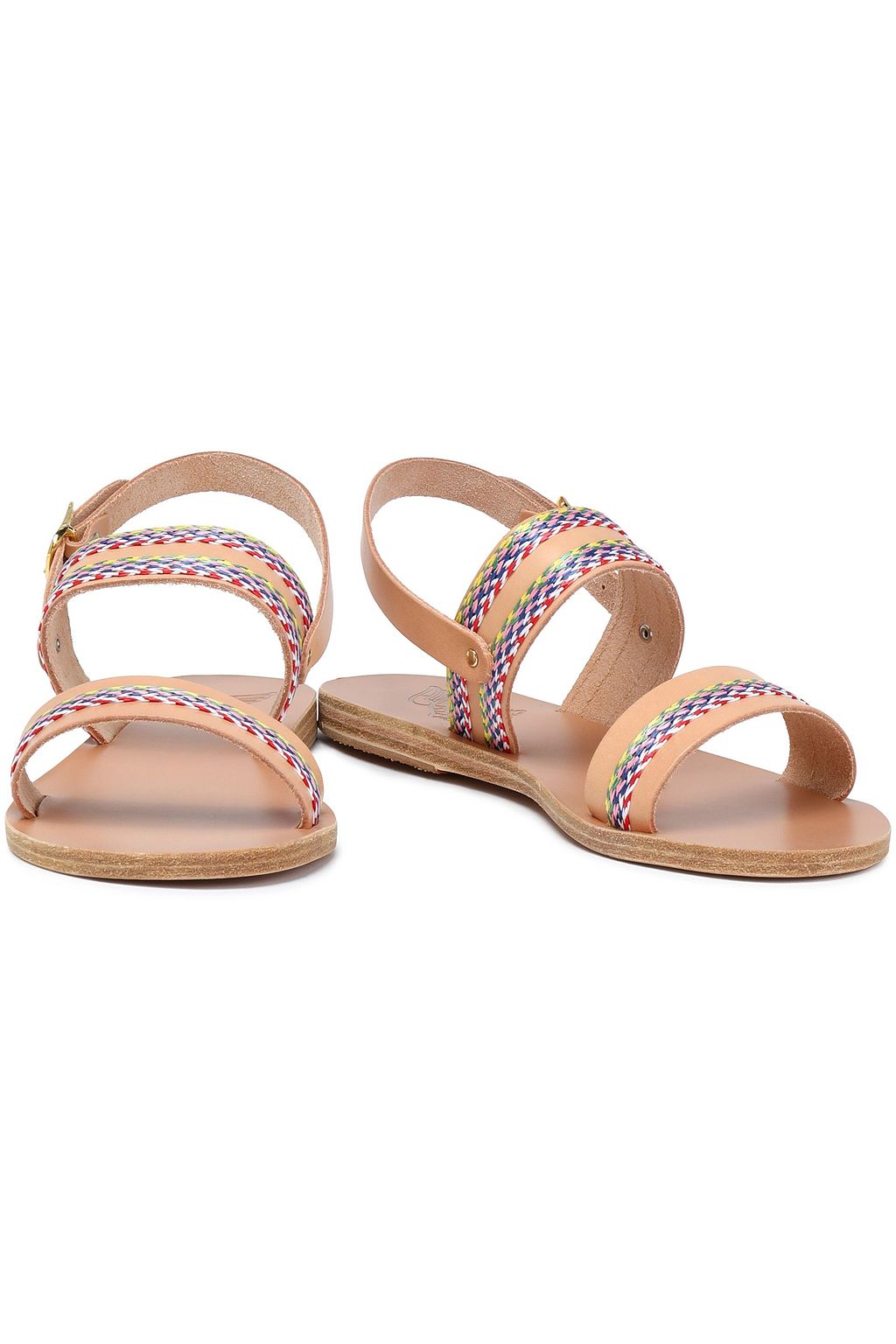 ANCIENT GREEK SANDALS Dinami raffia-trimmed frayed denim slingback sandals