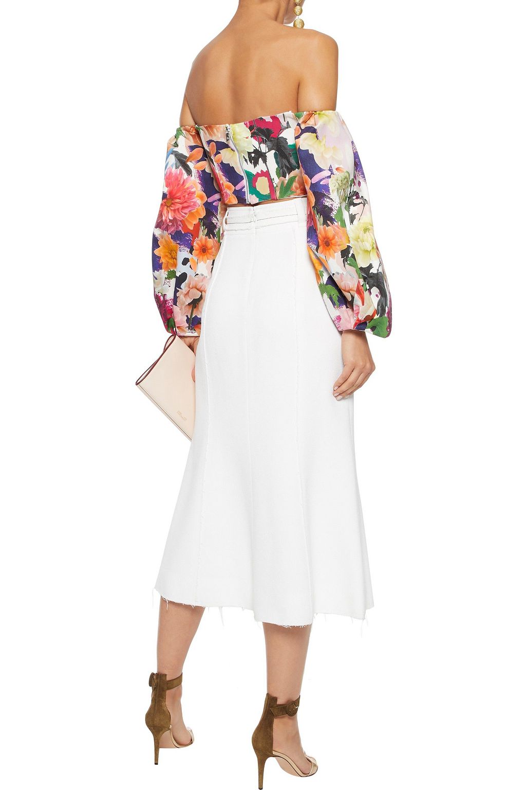CUSHNIE ET OCHS Off-the-shoulders cropped floral-print cady top