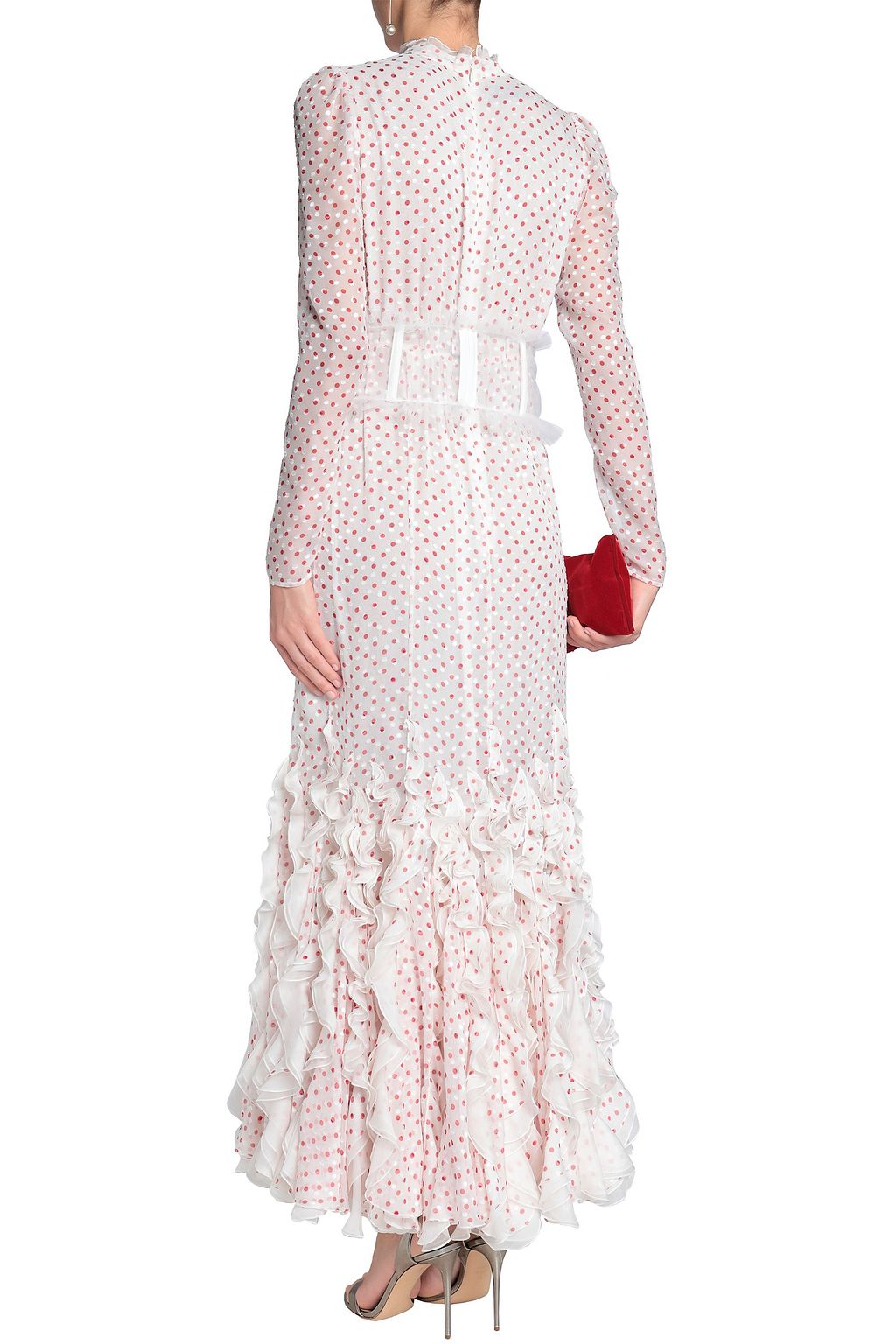 GIAMBATTISTA VALLI Tulle-trimmed ruffled polka-dot fil coupé silk-blend gown