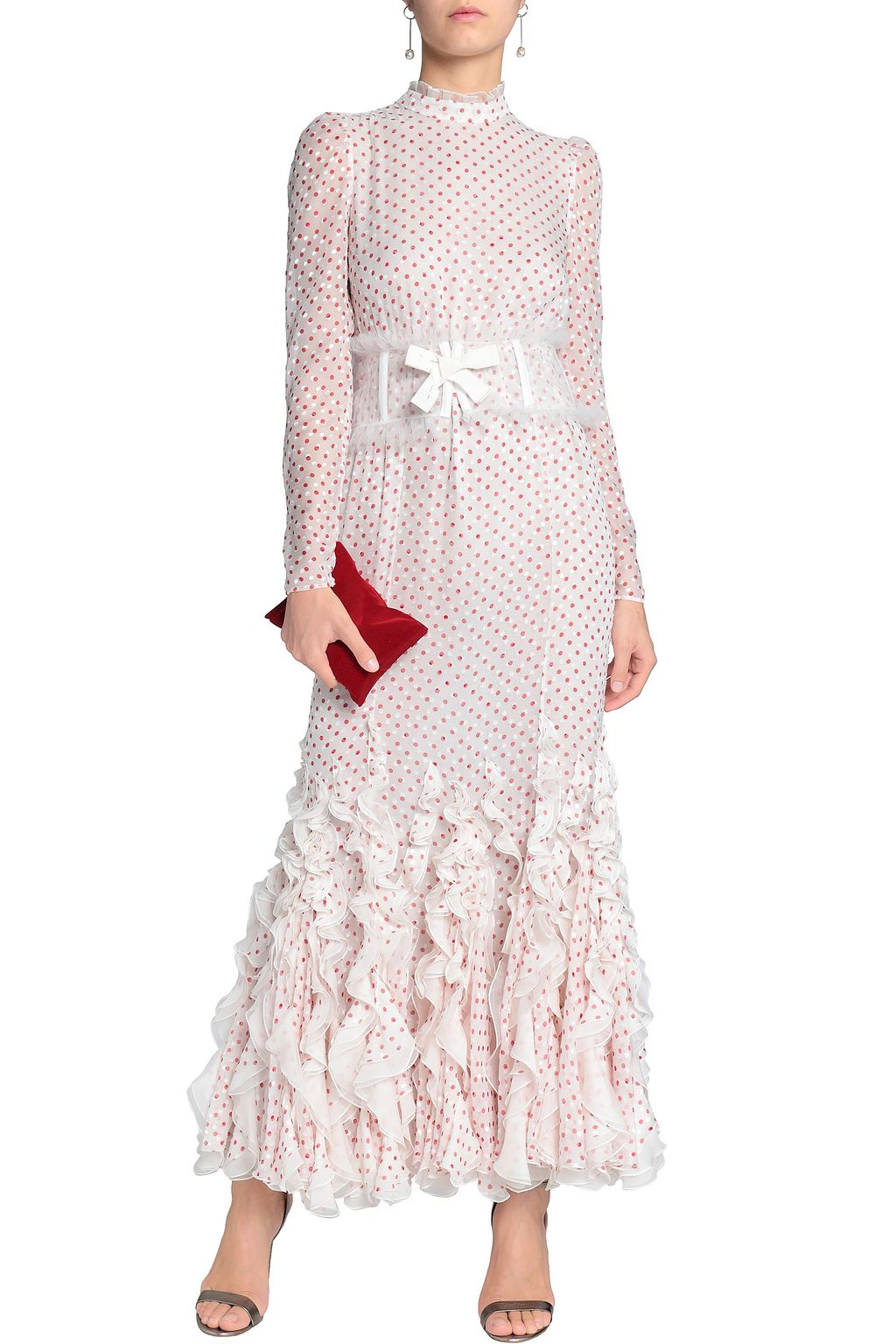 GIAMBATTISTA VALLI Tulle-trimmed ruffled polka-dot fil coupé silk-blend gown