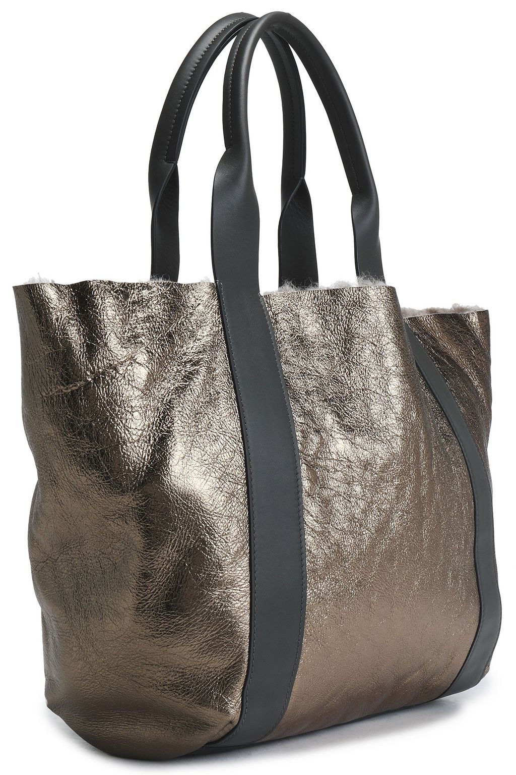 BRUNELLO CUCINELLI Reversible metallic cracked-leather tote