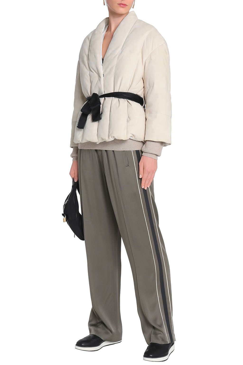 BRUNELLO CUCINELLI Belted quilted suede down jacket