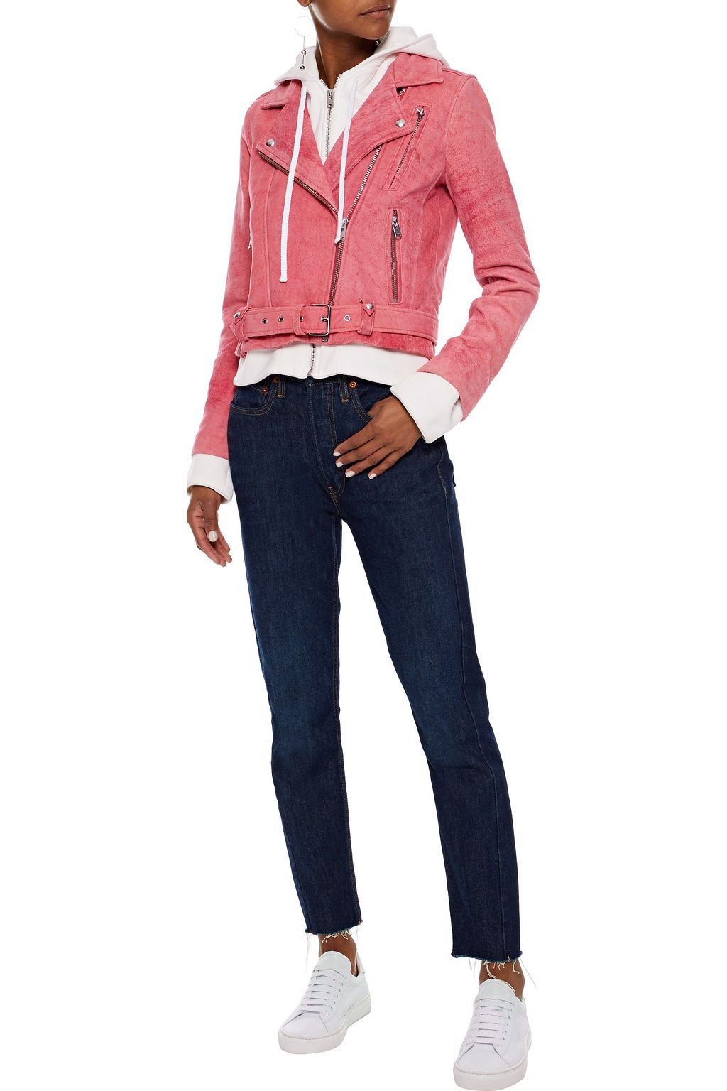 IRO Layered cotton and suede hooded biker jacket