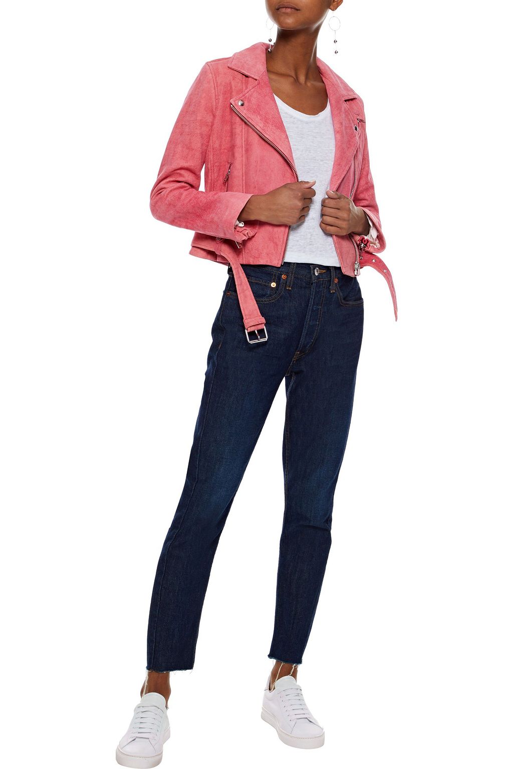 IRO Layered cotton and suede hooded biker jacket