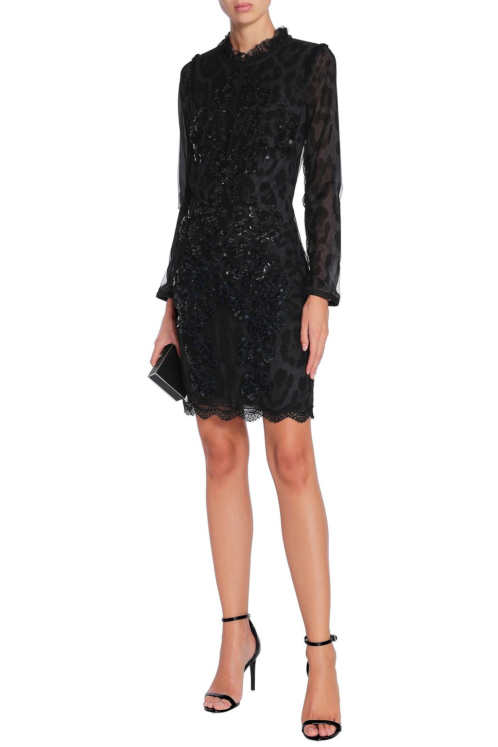 ROBERTO CAVALLI Embellished leopard-print tulle mini dress
