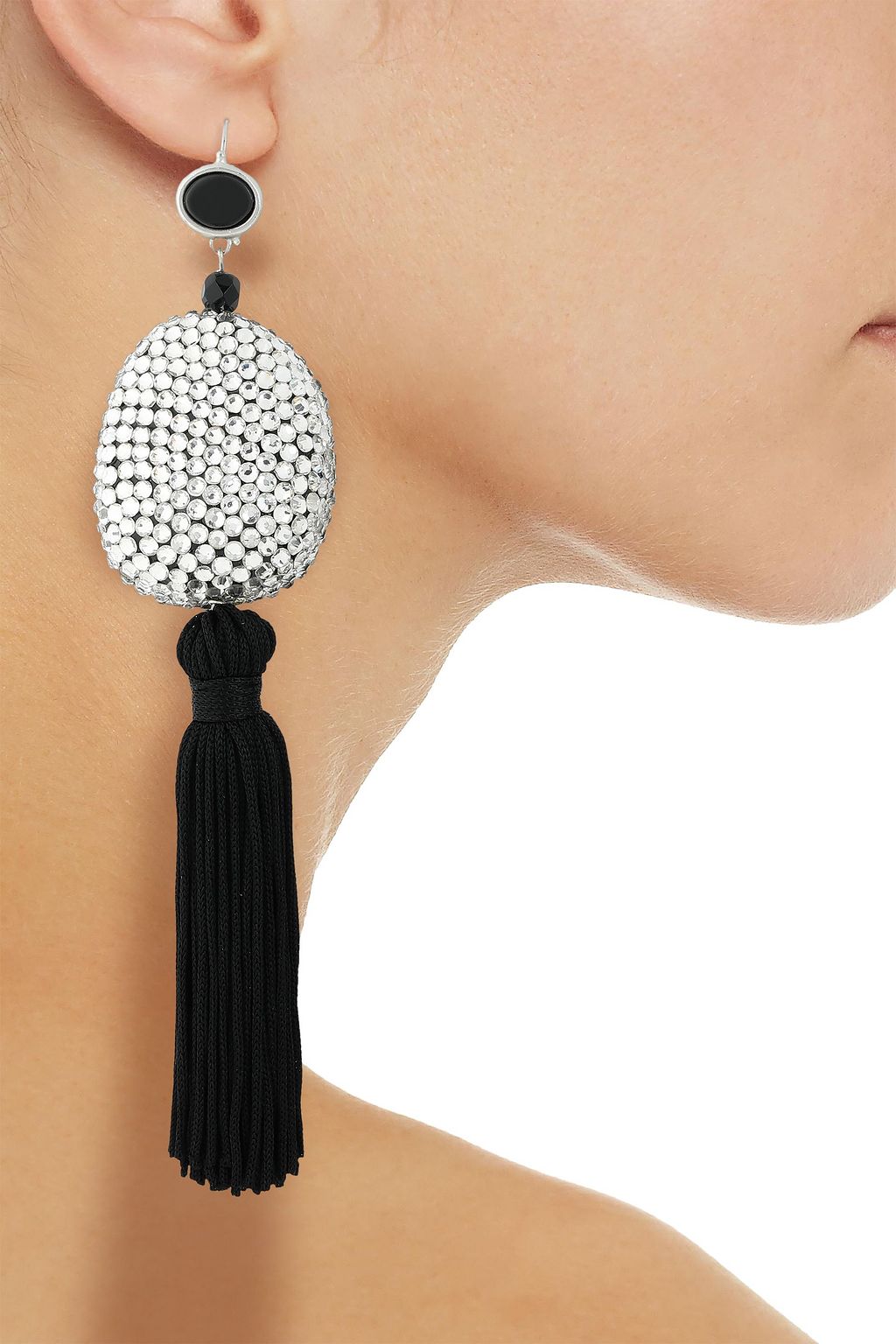 KENNETH JAY LANE Tasseled silver-tone, crystal and stone earrings
