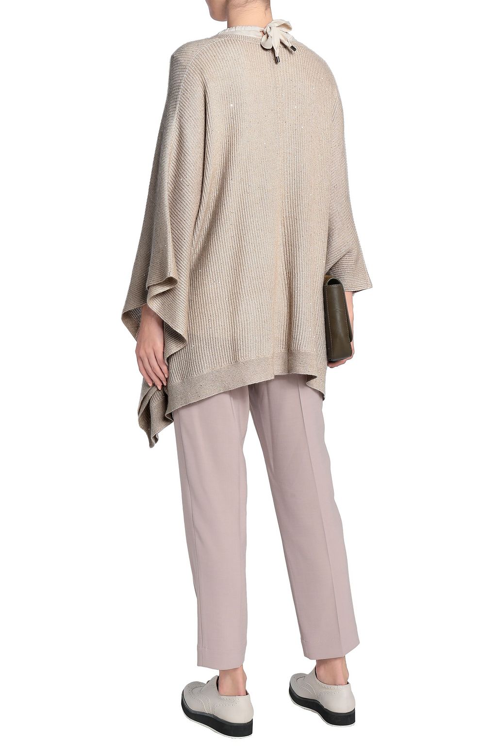 BRUNELLO CUCINELLI Sequin-embellished ribbed-knit poncho