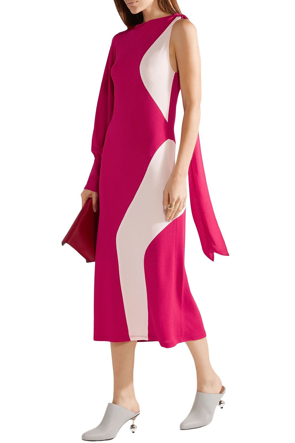 TOME Asymmetric two-tone crepe midi dress