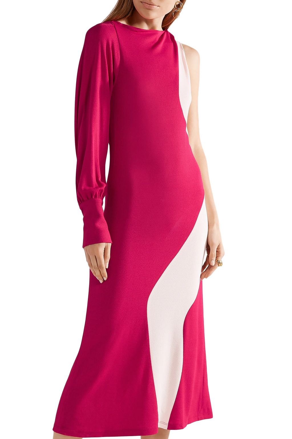 TOME Asymmetric two-tone crepe midi dress