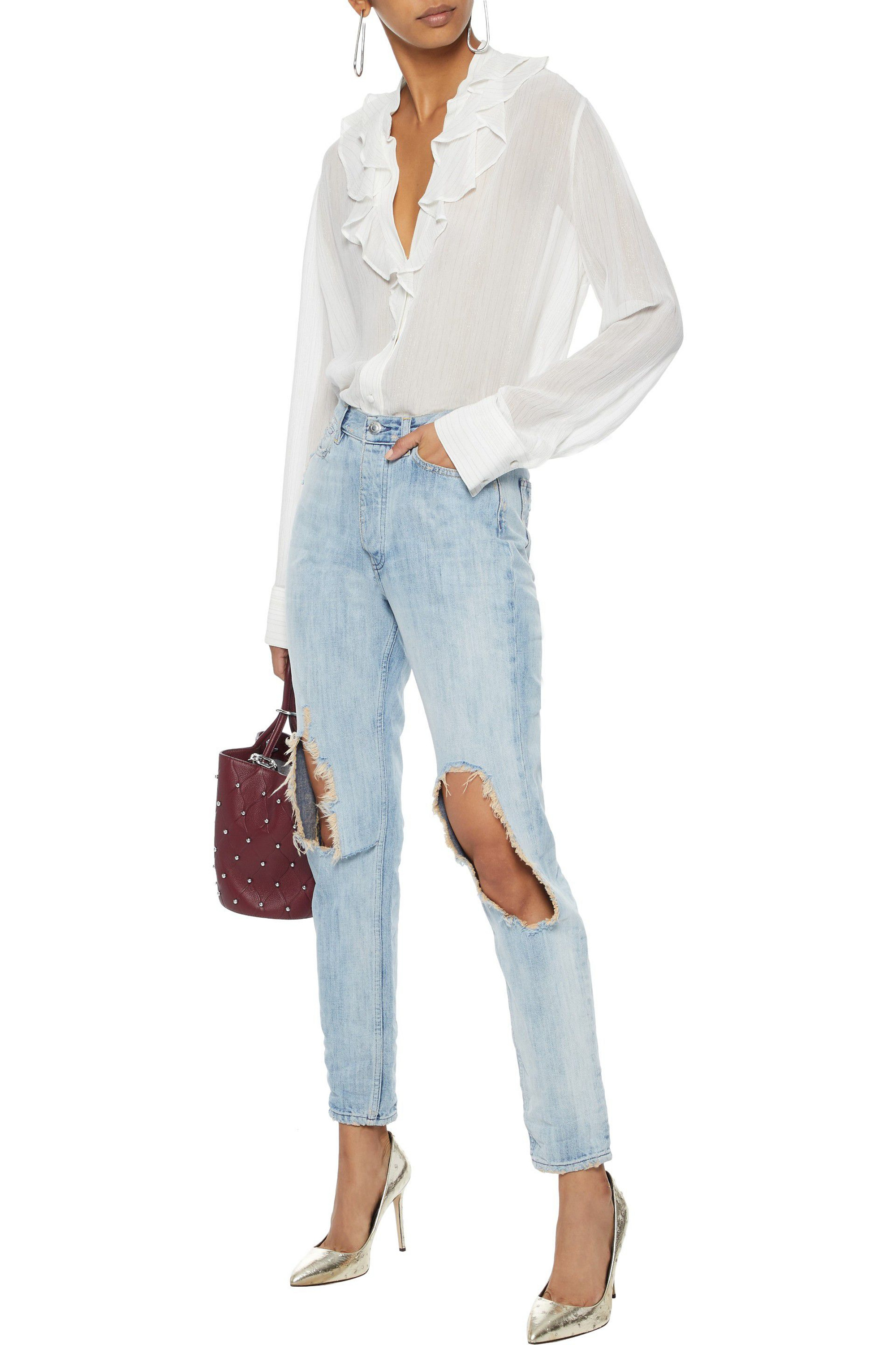 IRO Barbara distressed high-rise straight-leg jeans