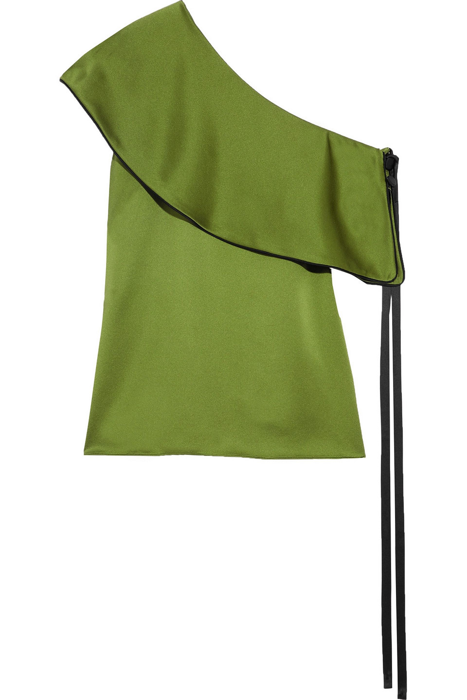 hellessy - one-shoulder layered silk-satin top - green - us 12