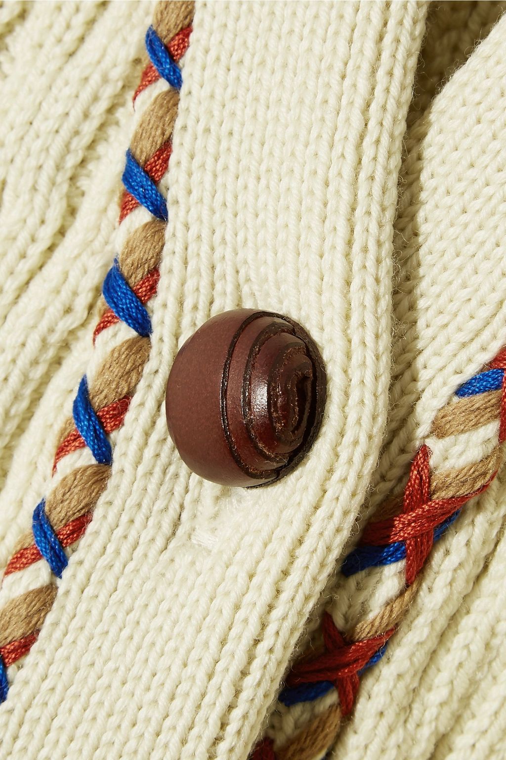 TORY BURCH Shearling-trimmed embroidered wool-jacquard sweater