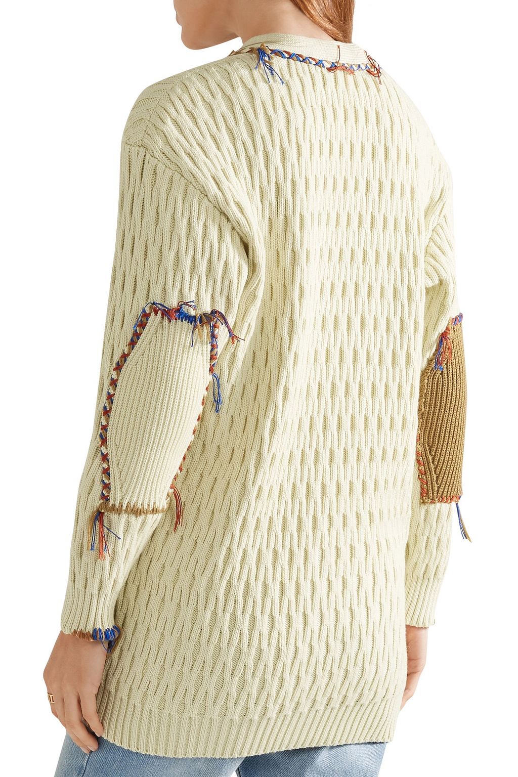 TORY BURCH Shearling-trimmed embroidered wool-jacquard sweater