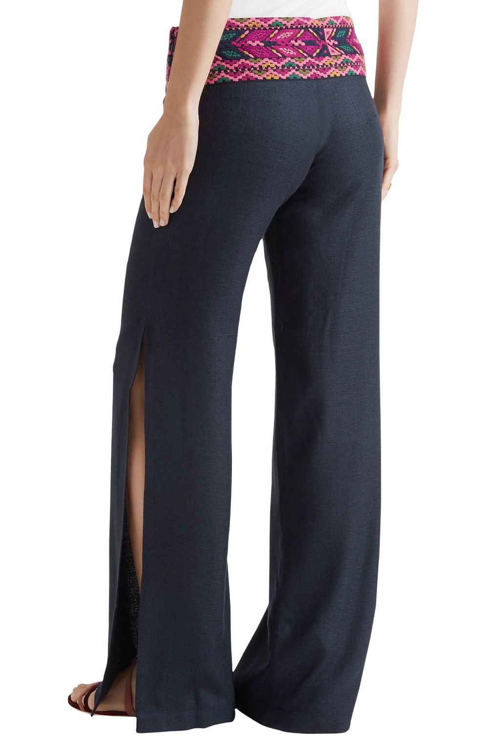 FIGUE Chanda embroidered silk-blend canvas wide-leg pants