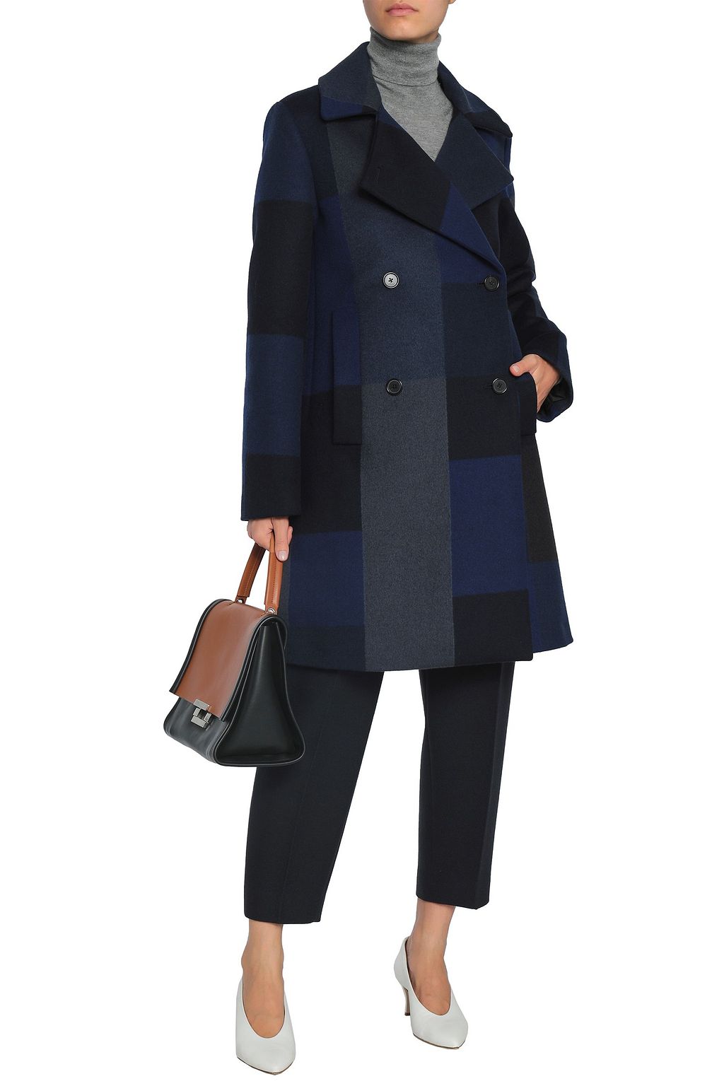 JIL SANDER Double-breasted patchwork-effect wool and angora-blend coat
