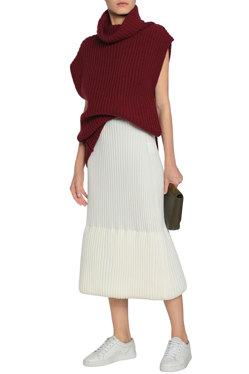 JIL SANDER Ribbed wool-blend midi skirt