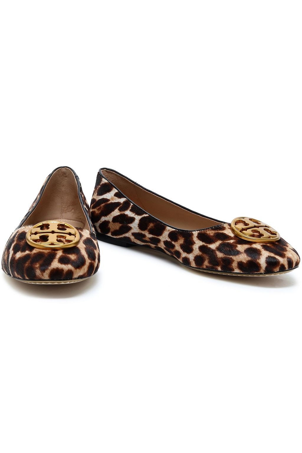 TORY BURCH Embellished leopard-print calf hair ballet flats