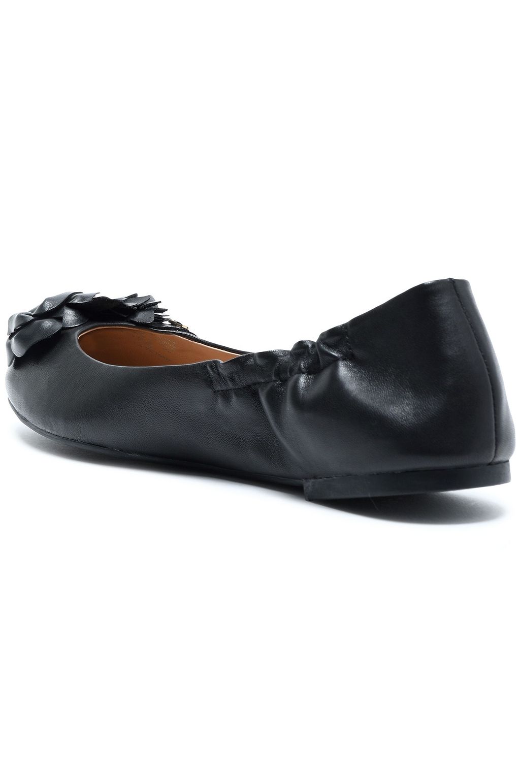 TORY BURCH Floral-appliquéd leather ballet flats