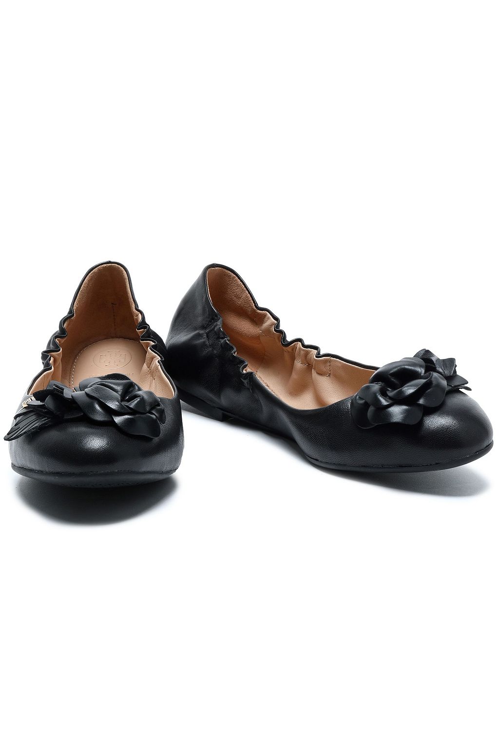 TORY BURCH Floral-appliquéd leather ballet flats