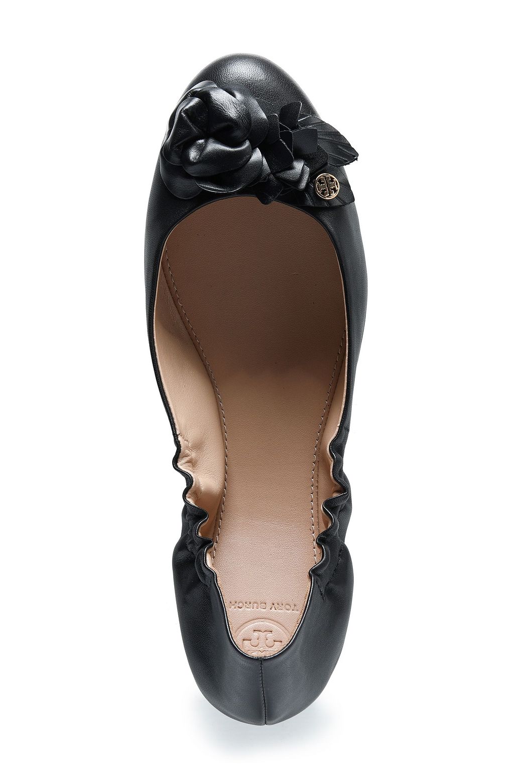 TORY BURCH Floral-appliquéd leather ballet flats