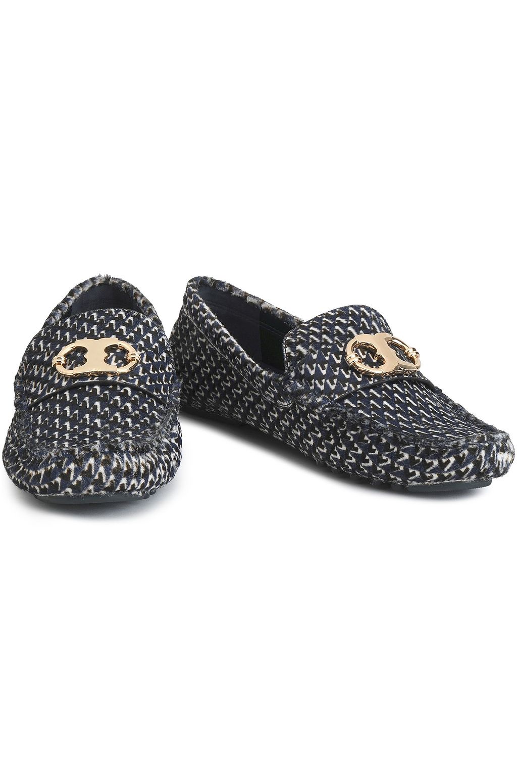 TORY BURCH Embellished printed calf hair loafers