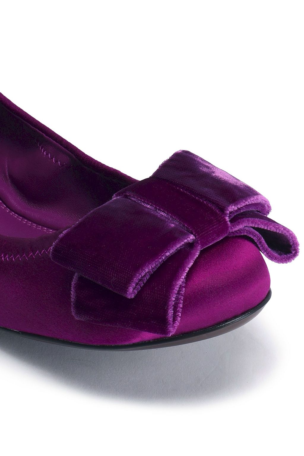 TORY BURCH Bow-embellished satin ballet flats