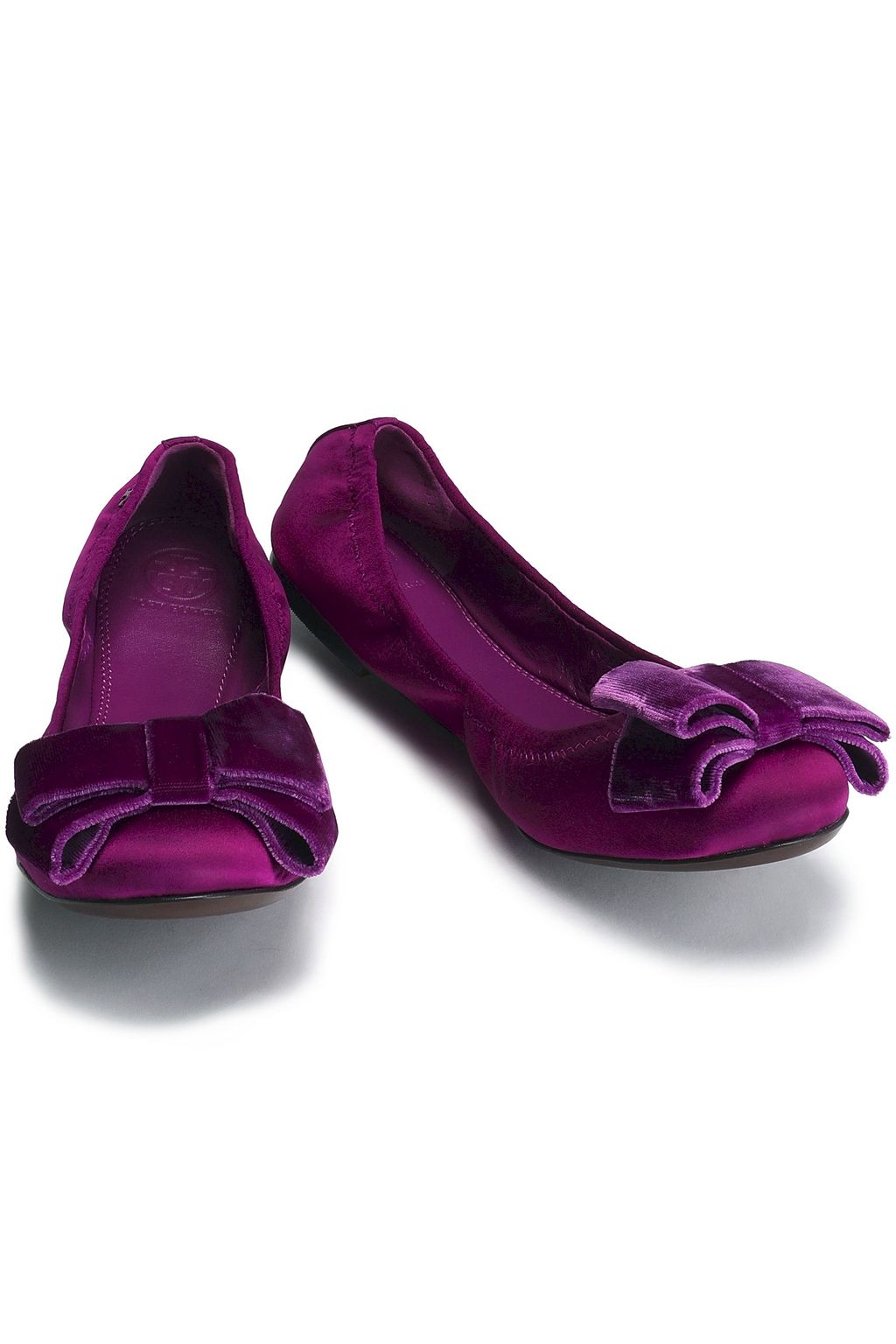 TORY BURCH Bow-embellished satin ballet flats