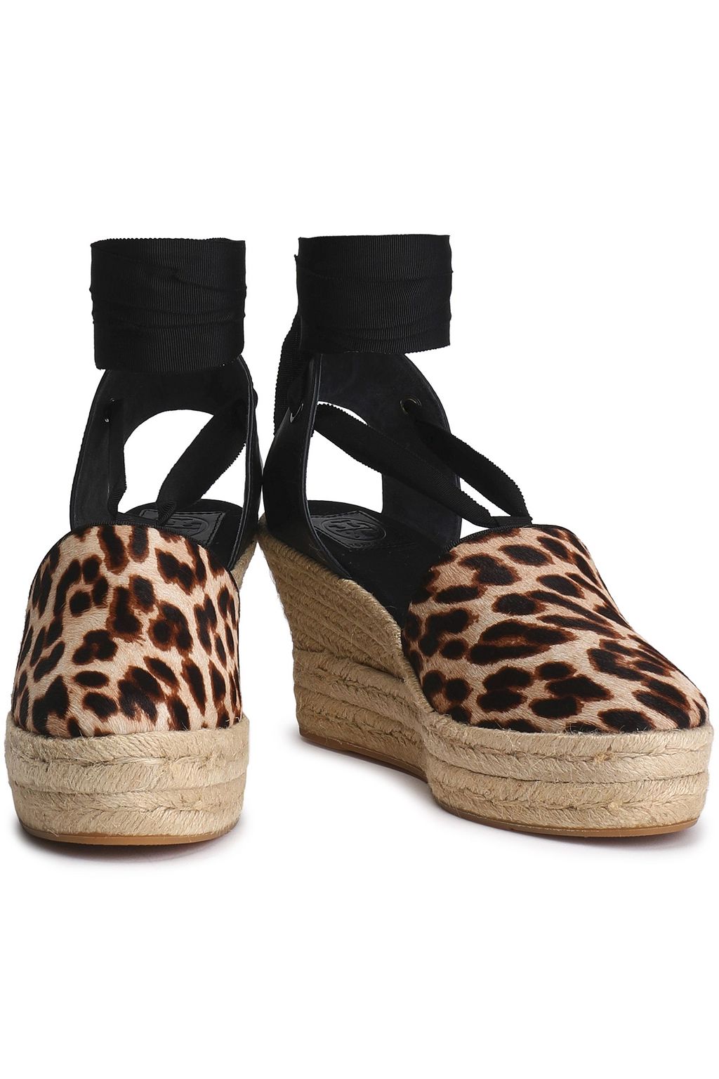 TORY BURCH Leopard-print calf hair wedge espadrilles