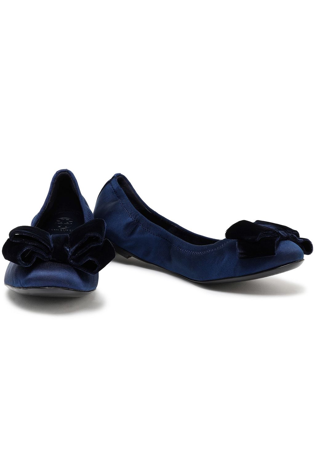 TORY BURCH Bow-embellished satin ballet flats