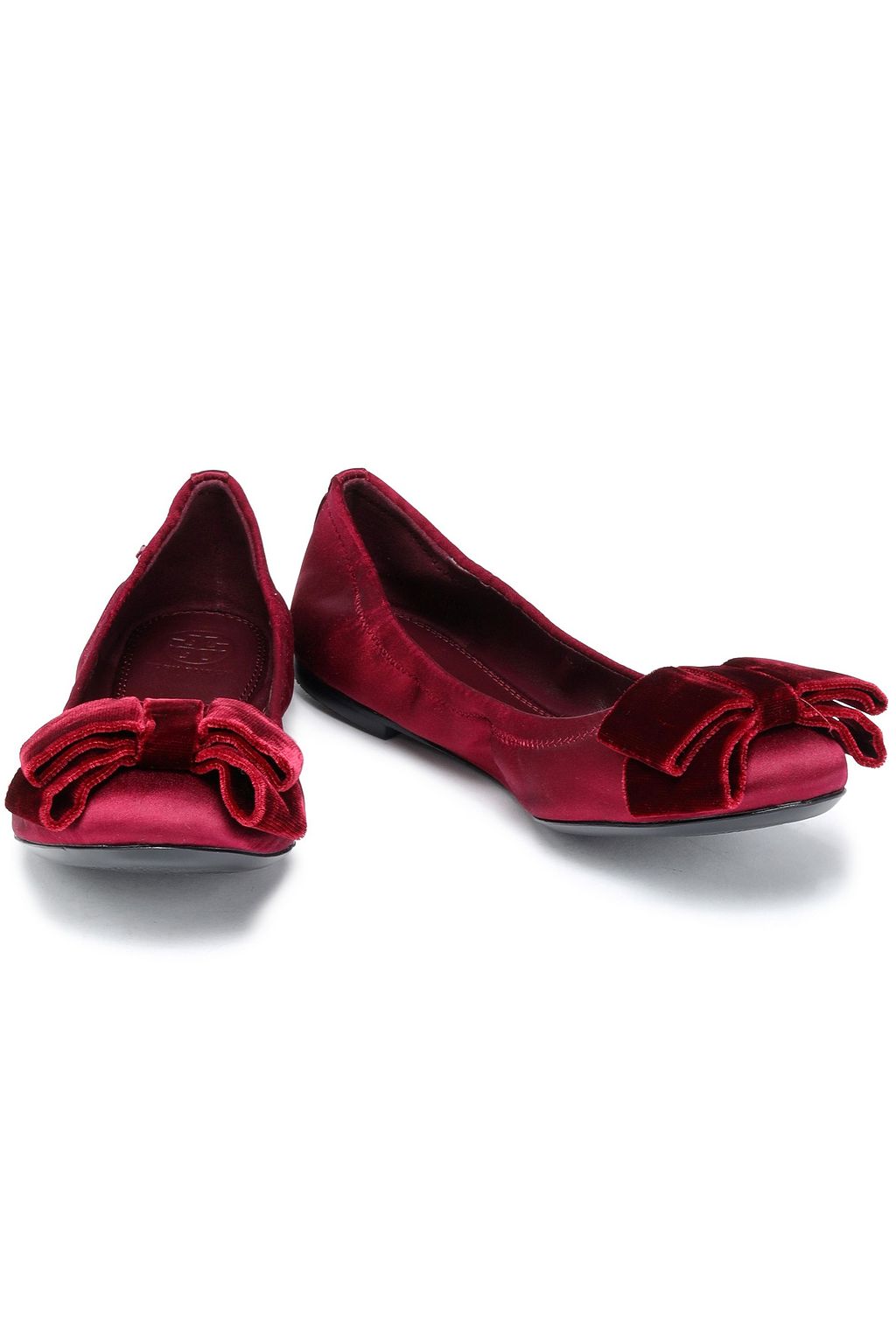 TORY BURCH Bow-embellished satin ballet flats