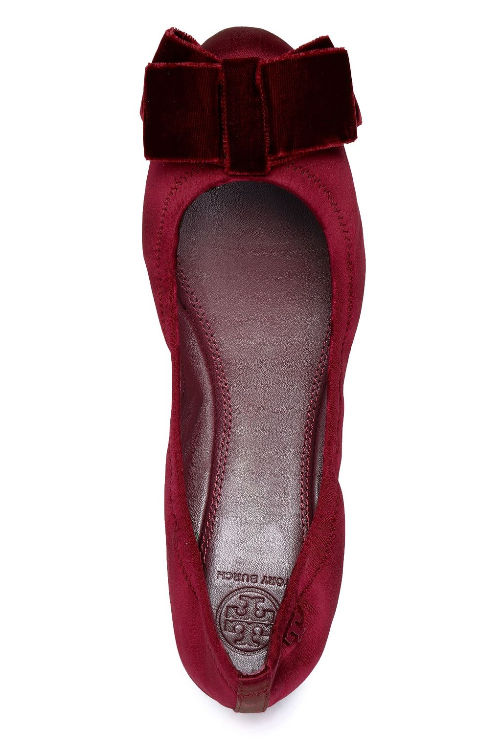 TORY BURCH Bow-embellished satin ballet flats