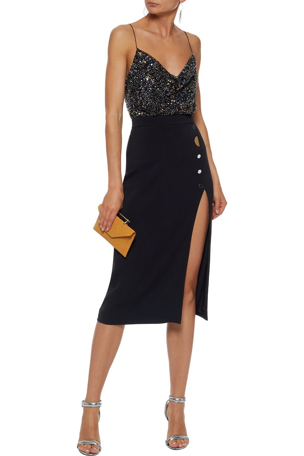 CUSHNIE Button-embellished crepe midi skirt