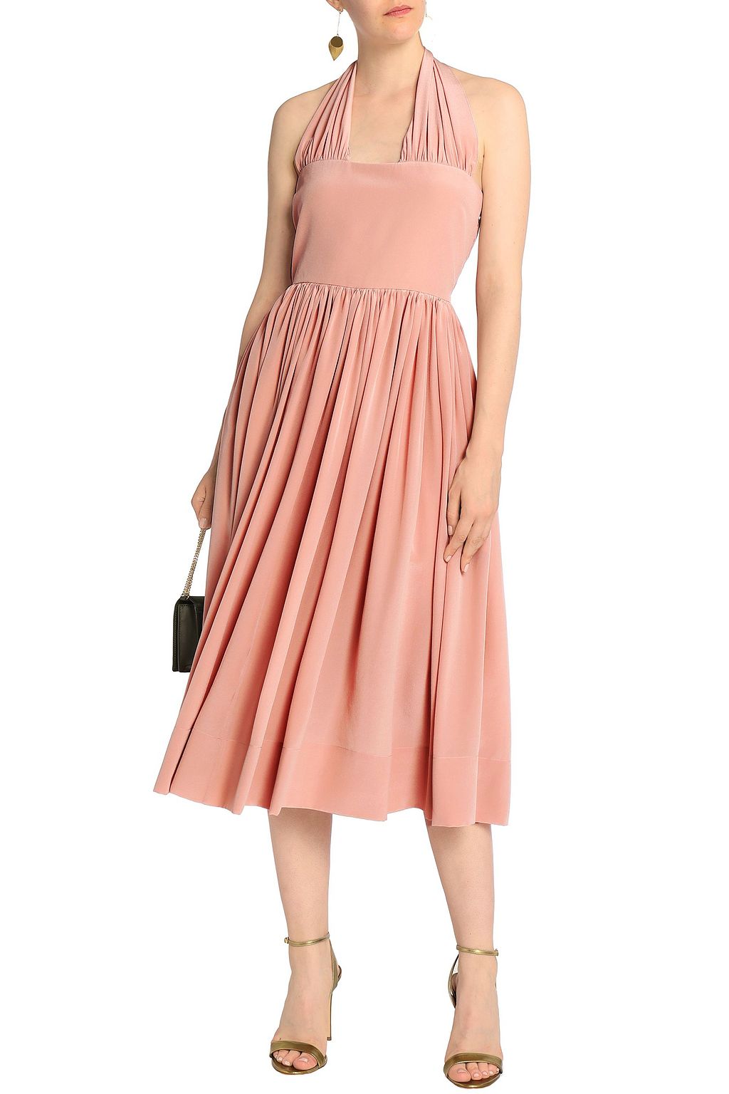ROCHAS Gathered silk-georgette halterneck midi dress