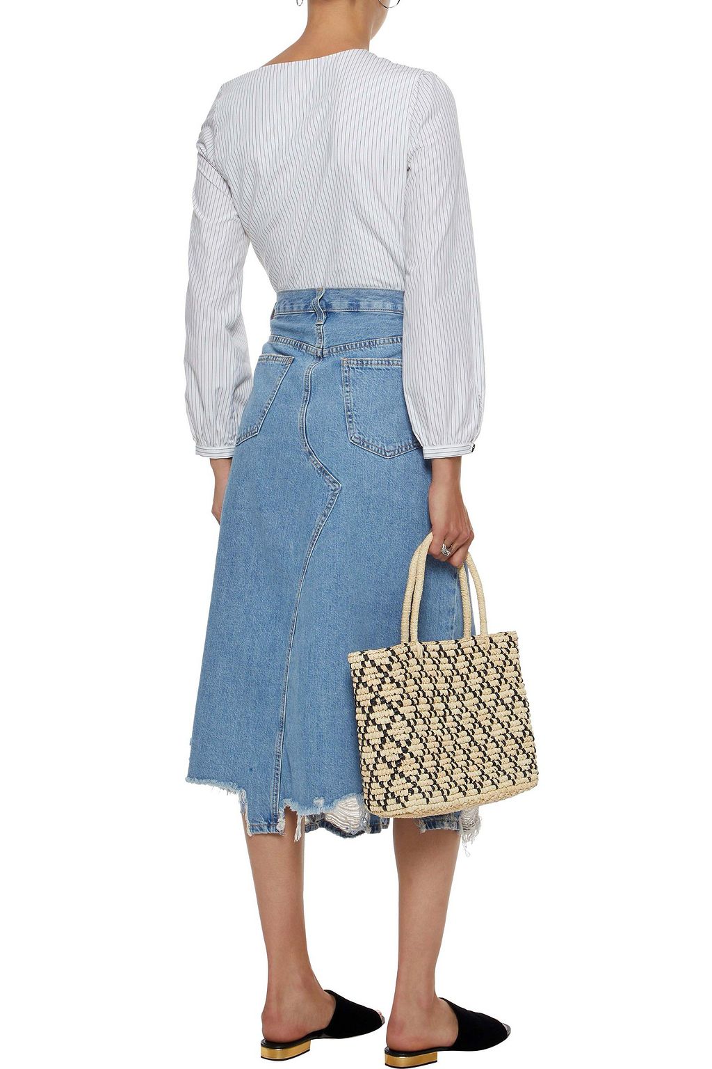 CURRENT/ELLIOTT The Recrafted distressed denim midi skirt