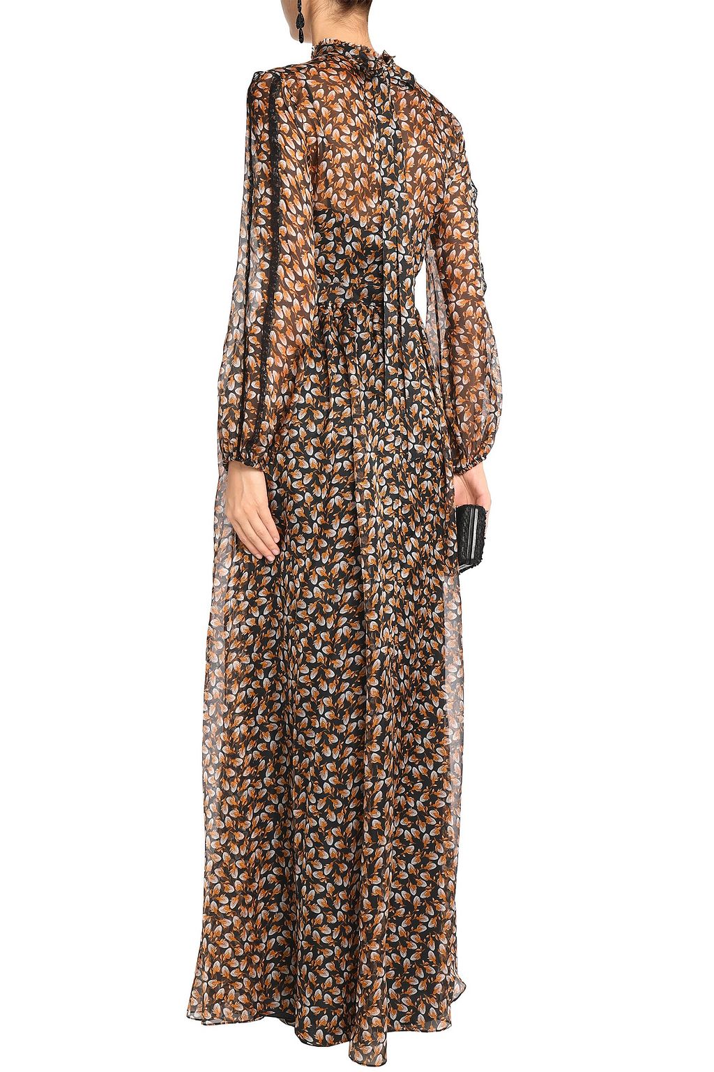 ROCHAS Tie-back lace-trimmed printed silk-chiffon maxi dress