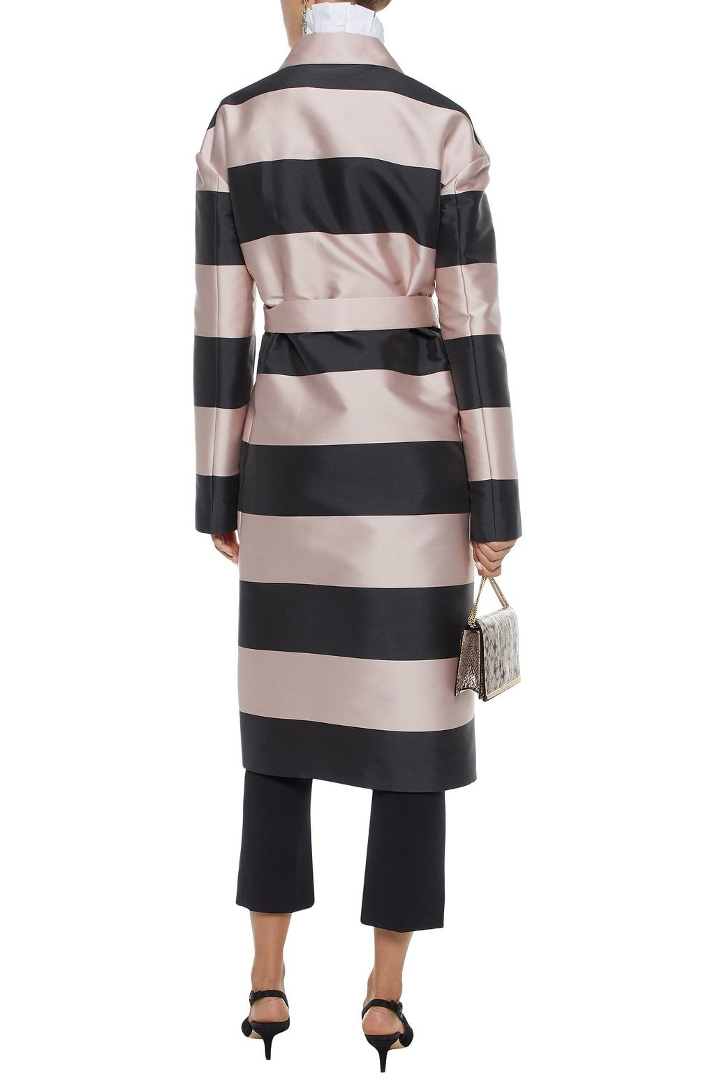 ROCHAS Belted striped satin-faille coat